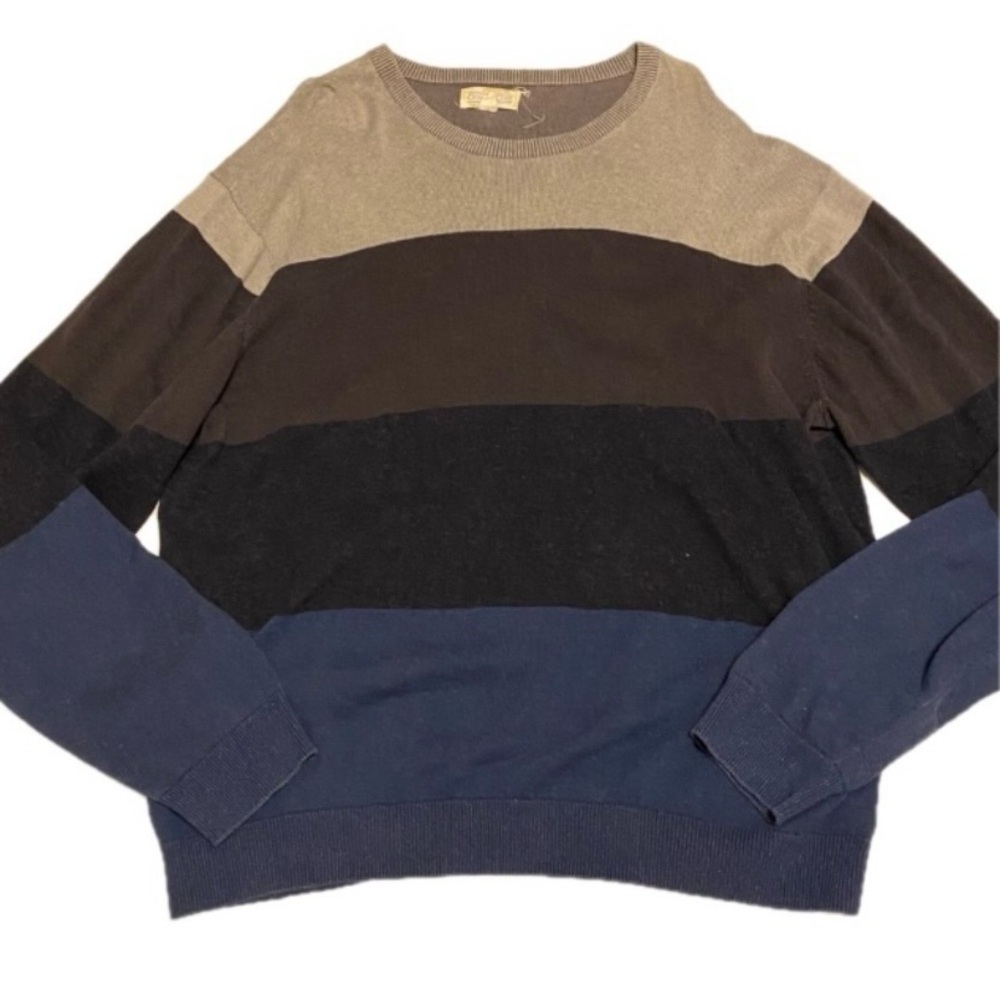 Ocean & Coast Men’s Large Long Sleeve Blue and Grey Striped Crew Neck Sweater